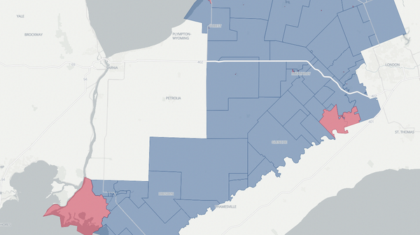 2025 Lambton—Kent—Middlesex poll map
